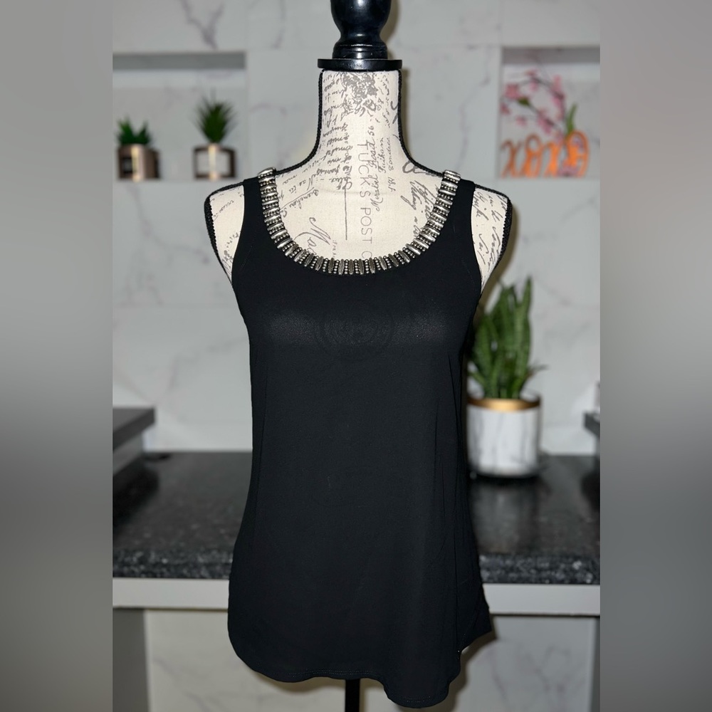 Express - black racer back top with silver beaded detailing